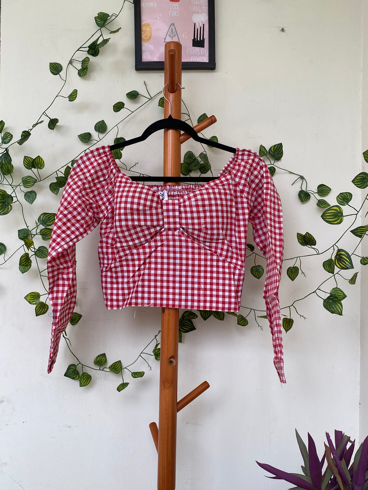 Red Gingham Smocked Crop Top
