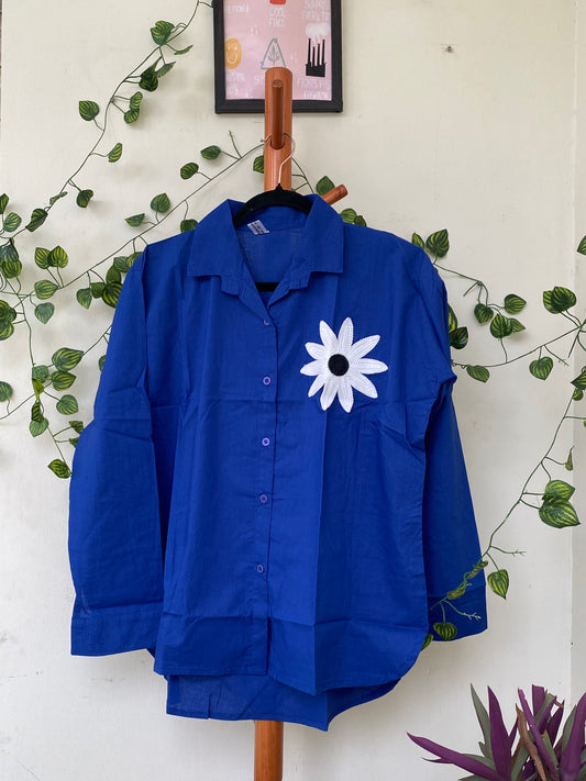 Blue Floral Appliqué Shirt