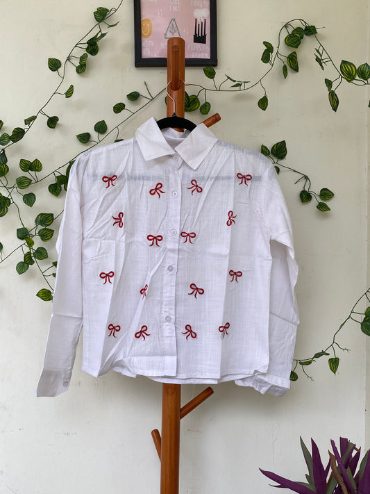White Bow Embroidery Shirt