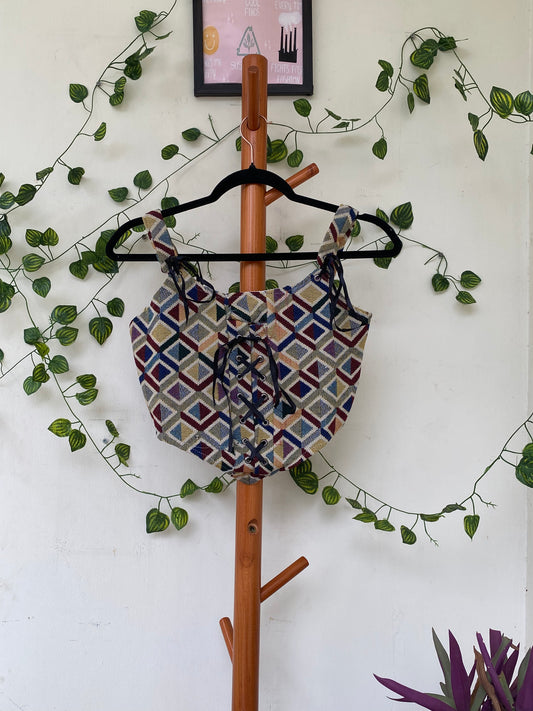 Geometric Lace-Up Crop Top