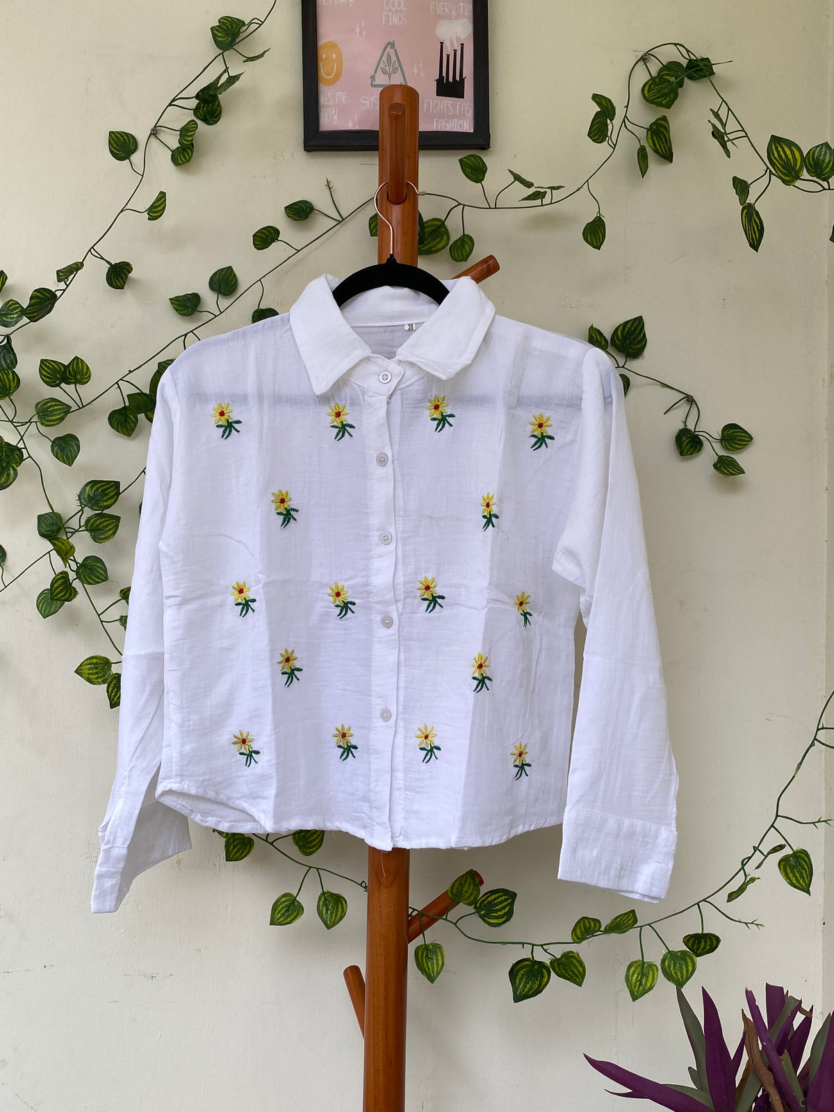 White Floral Embroidered Shirt