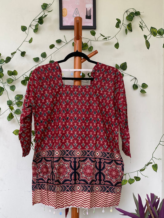 Maroon Printed Embellished Kurta