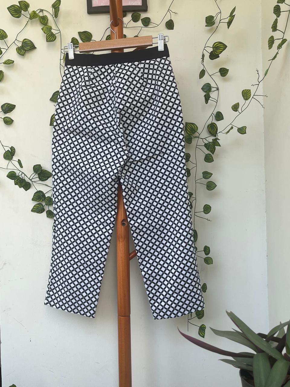 M&S Collection Black White Geometric Trousers