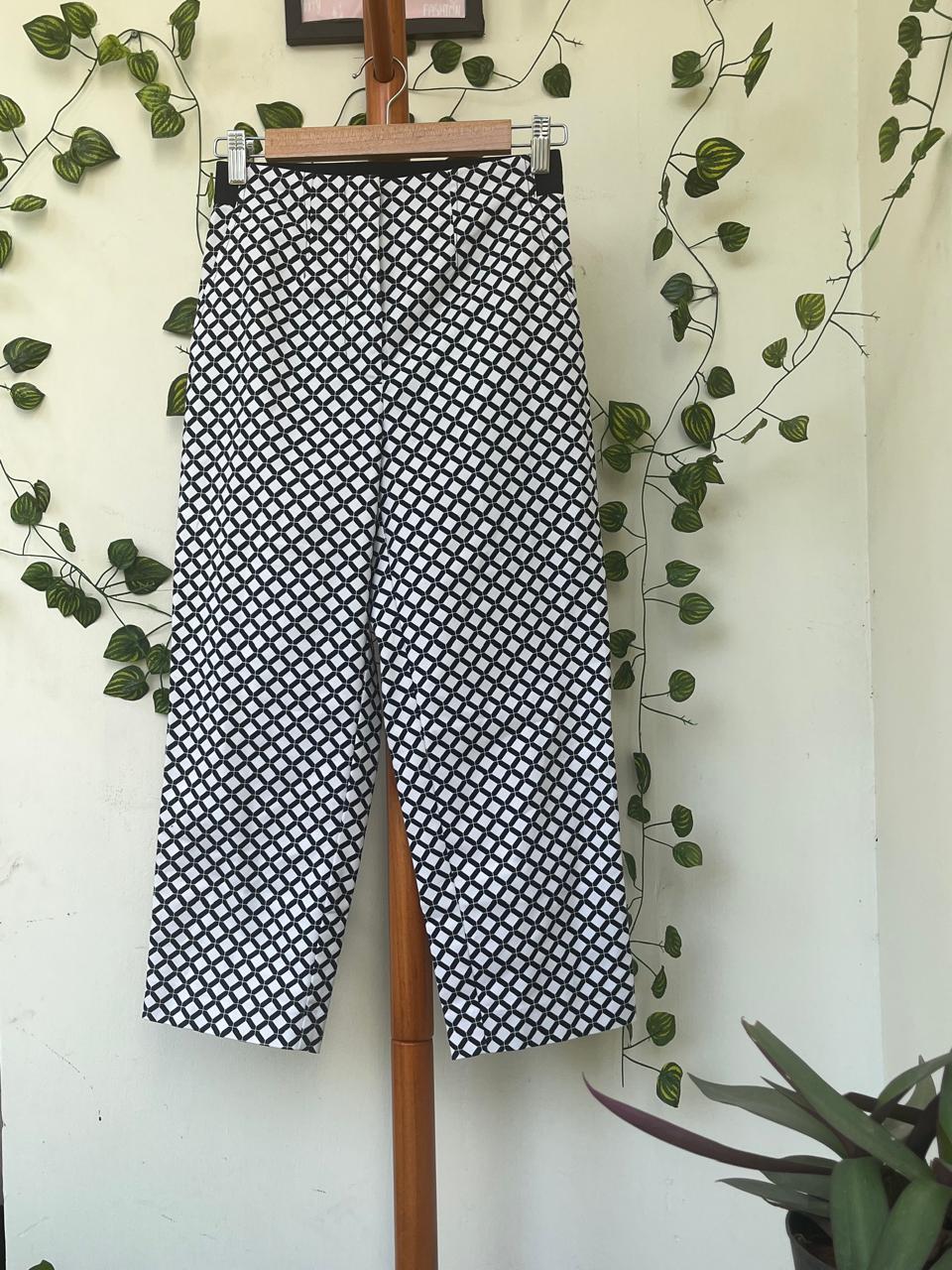 M&S Collection Black White Geometric Trousers
