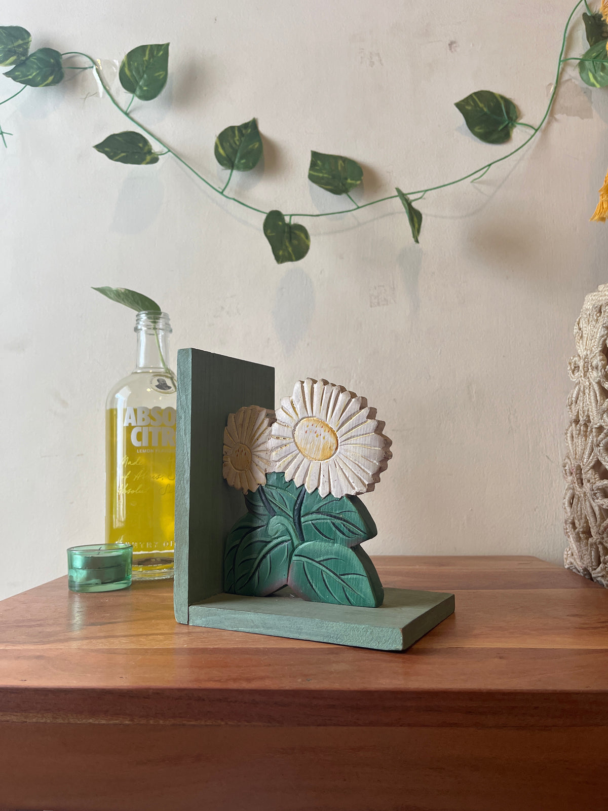 Daisy Flower Wooden Bookends