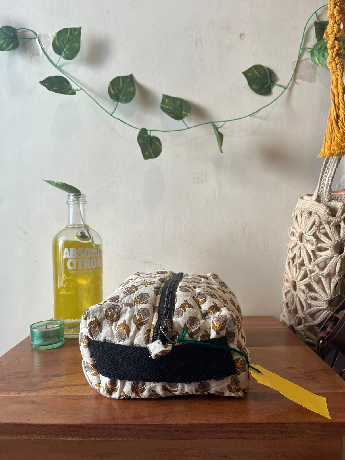 Cream Floral Handmade Travel Pouch