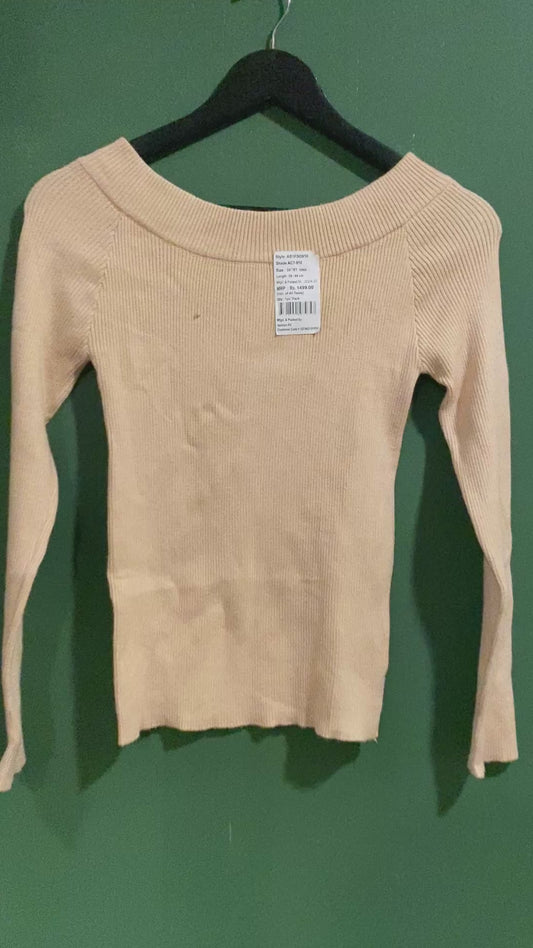 Beige Ribbed Slim Fit Top