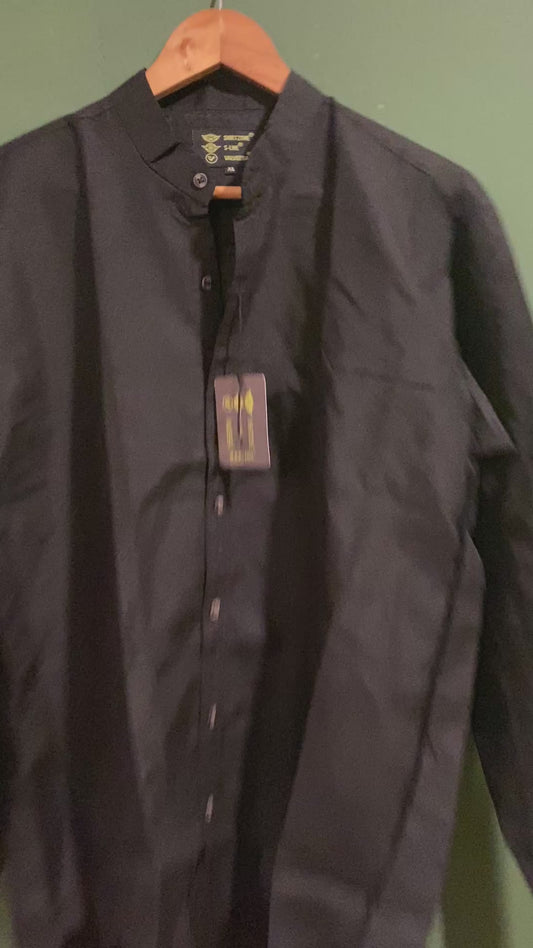 Black Mandarin Collar Shirt